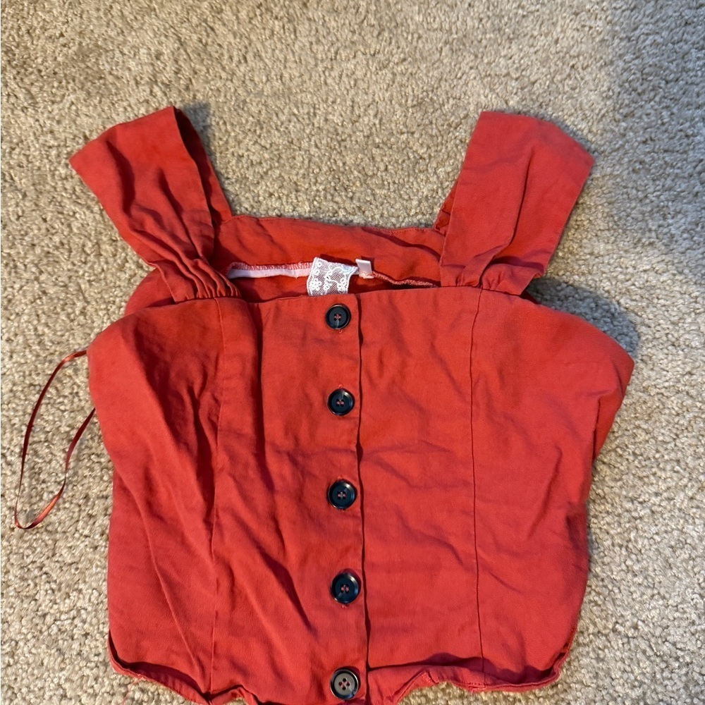 Chic Red Button-Up Top - Picture 1 of 6